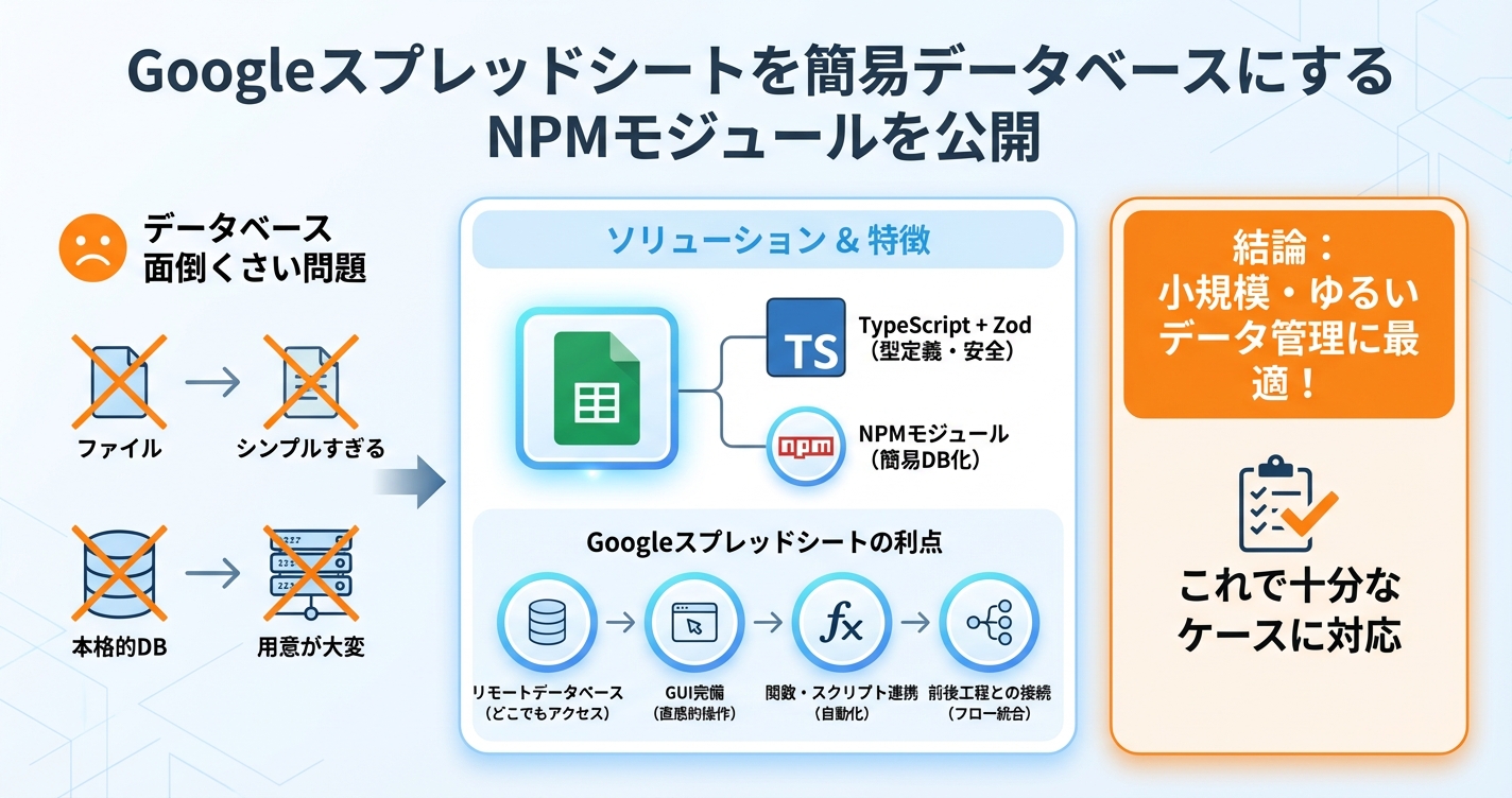 Googleスプレッドシートを簡易データベースにするNPMモジュールを公開