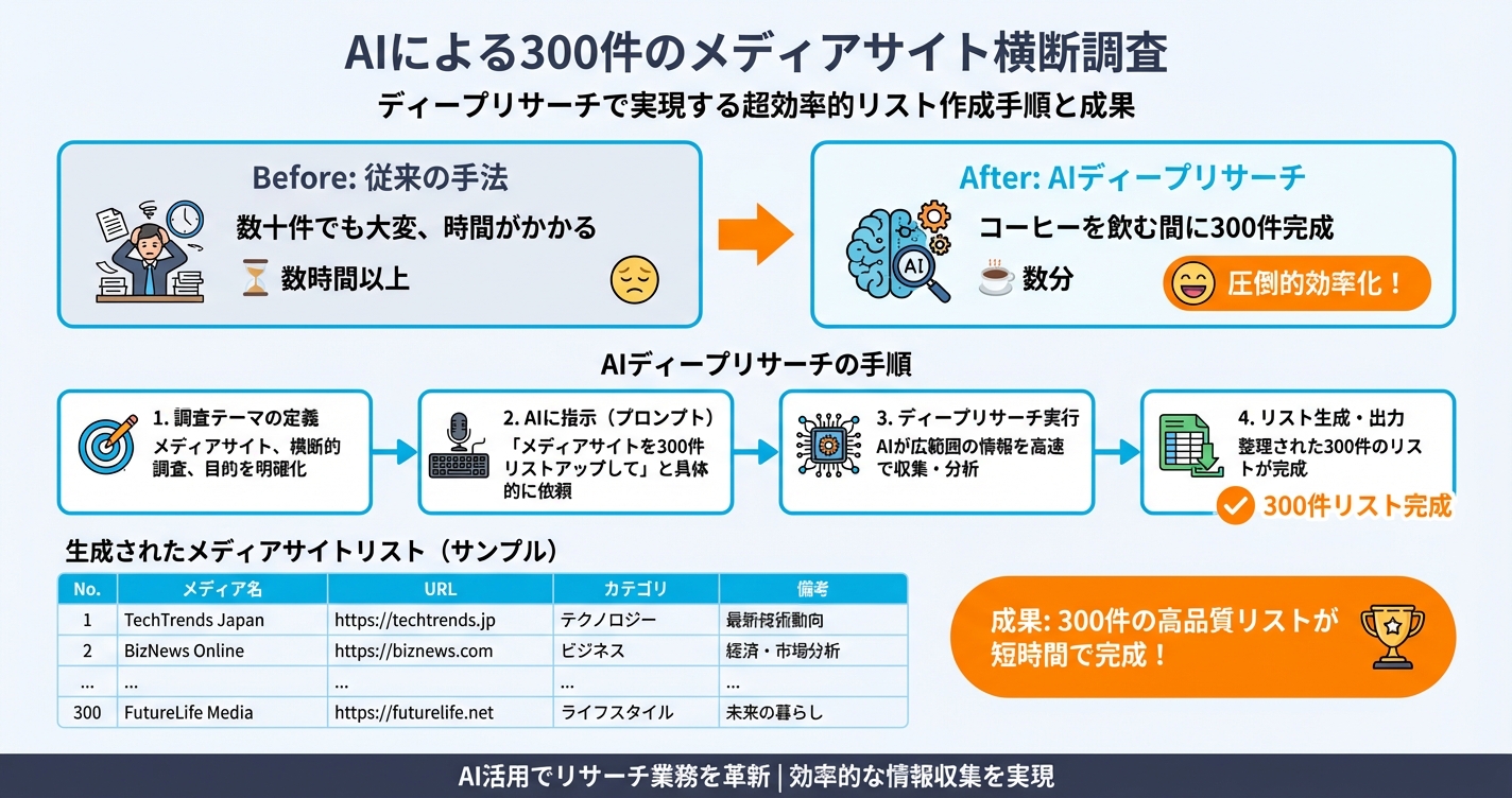 AIで300件ほどのメディアサイトを挙げてみた