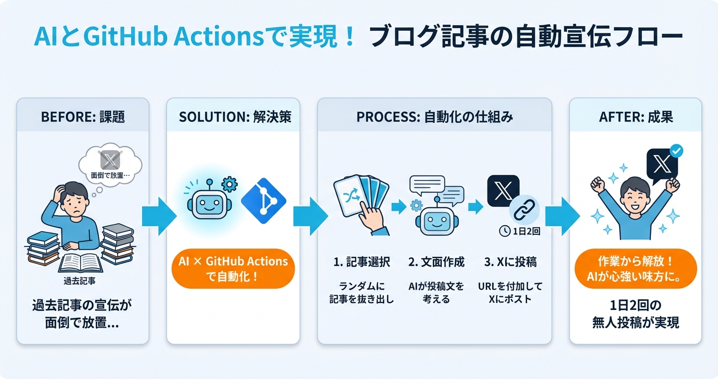 AIとGitHub Actionsで定期的に記事の宣伝をXに投稿する